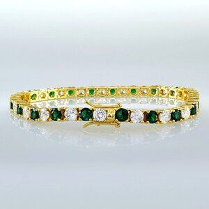 14K Gold Womens 2ct Green Emerald Gemstone Diamond Tennis Bracelet 6.5" 7" 7.5"